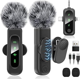 3 in 1 Wireless Lavalier Microphones for iPhone/Android/Camera Devices，2 Pack Magnetic Lavalier Mic ,Mini Microphone with Mute/Reverb/Noise Reduction for YouTube/Vlog/TikTok Podcast Content Creator