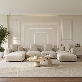 WJShome Cloud Couch Modular Sectional Sofa,181.1inch U Shape Couch,Oversized Corduroy Couches with Ottoman and 6 Pillows,Cushion Covers Removable& Washable,Beige