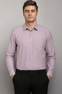 Louis Philippe Men's Easy to Iron Everyday wear Premium Cotton Full Sleeve Stripe Formal Shirt