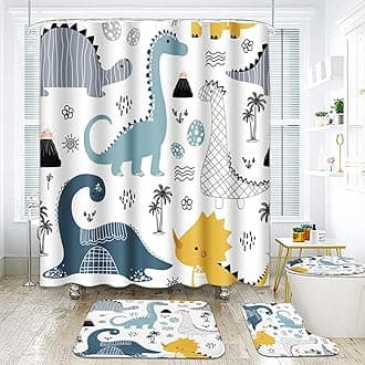 Dinosaur Bathroom Set with Shower Curtain and Rugs Accessories, Cute Kids Dino Dragon Shower Curtain, Kids Dinosaur Bathroom Decor 4 Pcs