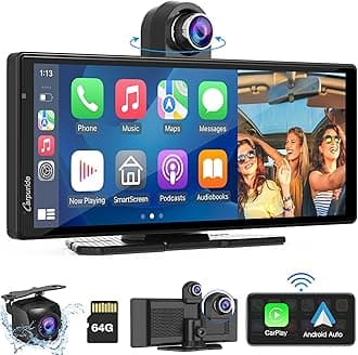 W903 Portable Carplay & Android Auto with Dash Cam - 9.3" HD IPS Screen, 4K Front &1080P Rear Cam, Loop Recording, Bluetooth, Mirror Link, GPS, Siri, Dashboard Mounted