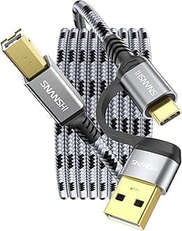 USB B to USB C Printer Cable 4 Feet - Type A/C to B Printer Cable High-Speed Nylon Braided MIDI Cord for HP, Canon, Brother, Samsung, Dell, Epson,DAC