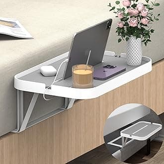 KIWIFOTOS Bedside Shelf, L Shape Bedside Tray Table, 17" Large Bed Tray Nightstand Shelf, Black