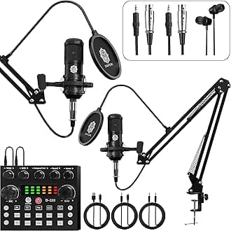 DIGIMORE Dual Condenser Microphone Kit for Singing with V8 Sound Card | Studio Recording Equipments Full Set, Voice Recorder Mic, Karaoke, Gaming, Podcast & Lecture (D-432)