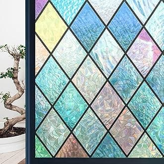 Niviy Stained Glass Window Film Tint, Privacy Film for Glass Windows Vinyl Non Adhesive Anti UV for Home Office 12 x 78.7 inches