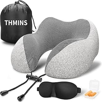 THMINS Travel Pillow,For Sleeping Airplane, Neck Pillow for Travel Accessories,U Shaped Neck Support Comfortable & Breathable Cover, Airplane Travel Kit with 3D Eye Masks, Earplugs, and Luxury Bag…