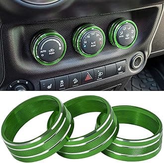 Audio Air Conditioning Button Cover Decoration Twist Switch Ring Trim for Jeep Wrangler JK JKU Patriot 2011-2018, Compass 11-16, Liberty 08-12, Dodge Challenger 08-14 Interior Accessories (Green)