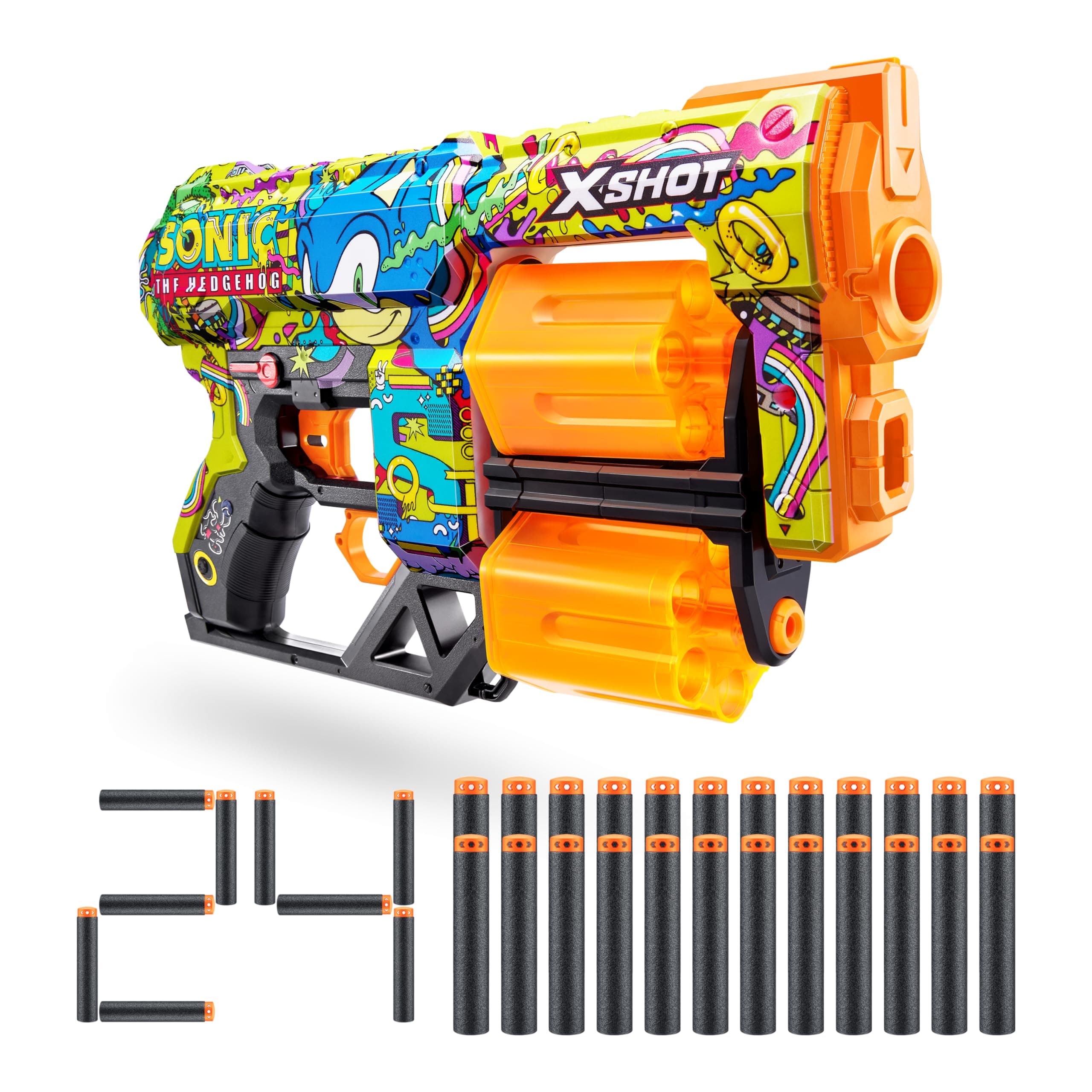 XSHOT Skins Dread Sonic Hyper Spike Blaster with 24 Darts - Malice Skin by ZURU, Double Rotating Barrels, Air Pocket Dart Technology, Toy Foam Blaster for Kids, Teens and Adults