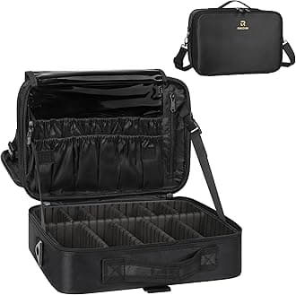 Travel Makeup Train Case,13.8 inches Large Cosmetic Case,Makeup Brush Holder Organizer and Storage with Adjustable Dividers and Shoulder Strap (Black)