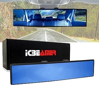 ICBEAMER 9.4" 240mm Easy Clip on Universal Fit Wide Angle Panoramic Auto Interior Rearview Mirror Flat Blue Surface