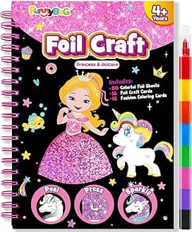 FUNNYB&G Foil Art Crafts for Kids Ages 4-8: Mother's Day 2026, Birthday Gift for Girls, Art and Crafts Supplies, Party Favors, Creative Toys for Girls 4 5 6 7 8 9 Years Old(Princess)