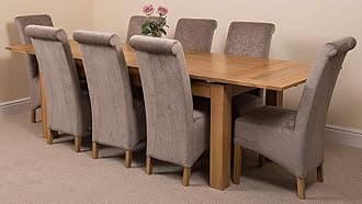 Richmond 200cm - 280cm Oak Extendable Dining Table with Chairs - Large Oak Dining Set with 8 Montana Grey Fabric Chairs