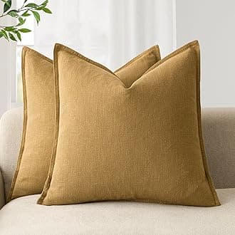 Pack of 2, Decorative Linen Soild Throw Pillow Covers Soft Accent Cushion Case Boho Farmhouse Pillowcase for Chair Couch Sofa Bedroom Living Room Home Decor 24 x 24 Inch Honey Mustard