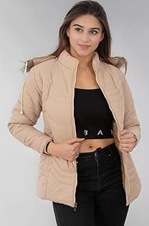 STUFFLIN Women's Quilted Puffer Standard Length Jacket Full Sleeves Winter Jacket Girls Winter Wear Jacket (M, Beige)