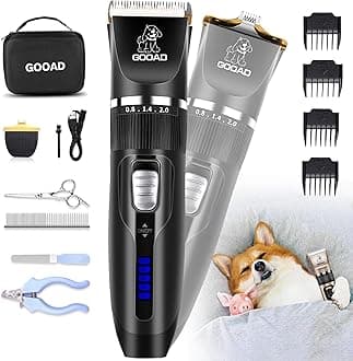 Gooad Dog Clippers Grooming Kit and Paw Trimmer,Cordless,Low Noise, Electric Quiet,Rechargeable, Dog Trimmer Grooming, Pet Hair Clippers for Thick Coats,Shaver for Small and Large Dogs Cats(Black)