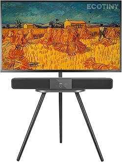 Tripod Easel TV Stand for 40 to 65 Inch LCD Led Screen, Height Adjustable and Swievel TV Stand, Portable TV Floor Stand with Wooden Tray for Bedroom, Living Room, Studio, Black Metal…