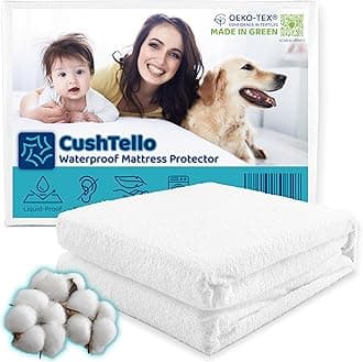 CushTello™ 100% Waterproof Mattress Protector California King - 180gsm Cotton Blend Cal King Mattress Protector Waterproof - Noiseless, Soft & Breathable Cal-King Bed Cover - Machine Washable