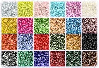 Size 12/0 Glass Seed Beads About 24000 pcs in Box 24 Color, 2mm Transparent Silver Lined Seed Beads for Making Earring Bracelets Necklace