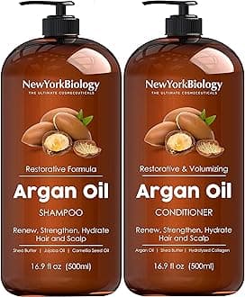 Moroccan Argan Oil Shampoo and Conditioner Set - Moisturizing and Volumizing for All Hair Types and Color Treated Hair - with Keratin - 16.9 Fl Oz