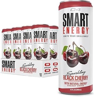 C4 Smart Energy Drink – Boost Focus and Energy with Zero Sugar, Natural Energy, and Nootropics - 200mg Caffeine - Black Cherry (12oz Pack of 12)
