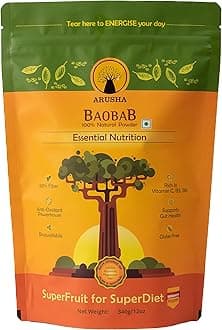 Arusha Baobab Powder 340gm | 34 servings | Superfood | Only 1 Ingredient | 100% Natural | No Preservatives | Best for the Gut Health | 50% Dietary Fiber | More Antioxidants than Blueberries | Rich in Vitamin C, B | Source of Potassium, Magnesium, Iron, Calcium | Vegan | Bioavailable