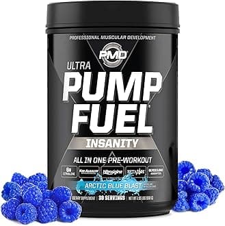 PMD Sports Pump Fuel Ultra Insanity - Premium Pre Workout Powder & Muscle Pump, Greater Focus, Endurance & Recovery, Premium Creatine, Arginine & Beta Alanine - Arctic Blue Blast (30 Servings)