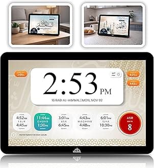 Masjidal 14" Smart WiFi Digital Azan Clock & Islamic Prayer Frame – Automatic Worldwide Prayer & Iqamah Times, Full Quran Player, Athan Alarm, Ramadan Clock, Touchscreen Muslim Home Display, Black