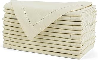 FINGERCRAFT Hemstitched Cotton Table Napkins – Set of 12, 20x20 Inch, 100% Cotton Cloth Napkins with Faggoting Stitching – Durable & Elegant for Parties, Everyday Use (Beige Slub, Set of 12)