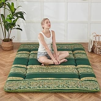 Japanese Floor Mattress, Futon Mattress with Portable Storage Bag and Washable Cover, Roll Up Thick Tatami Mat Suitable for Camping, Guest Room (Bohemian Green, Twin)