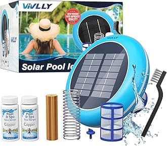 Solar Pool Ionizer, Cleaner, and Purifier Restores Clear, Chlorine-Free Water, Long Lasting Anode for 35,000 Gallons, Natural Shock for Swimming Areas, Smart Replacement