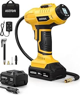 AstroAI Cordless Tyre Inflator Air Compressor, 12V DC and 20V Rechargeable Battery Dual Power 160PSI Portable Handheld Car Tyre Pump with Digital Pressure Gauge for Car Motorcycle Bicycle Ball