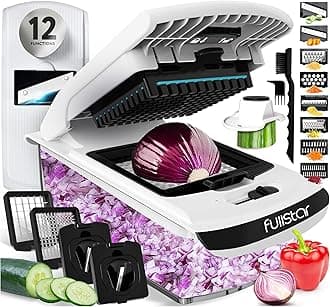 – Fullstar Vegetable Chopper & Mandoline Slicer - Julienne Cutter Dicer Grater for Food Veg Onion Cucumber Tomato Salad Potato Cheese - Kitchen Gadgets & Accessories (PRO 12-in-1, White)