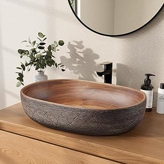 Homary Bathroom Vessel Sink, 23.23" Oval Bowl Sink Retro Ceramic Washbasin Above Counter for Bathrooms