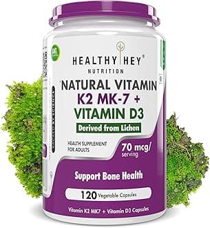 HealthyHey NutritionNatural Vitamin K2 + Natural D3 - Non-GMO | Non-Synthetic 120 Veg. Capsules