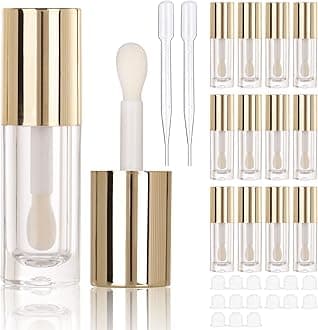 COSIDEA 14pcs Empty Gold 6ml big doe foot wand Chunky lip gloss tubes for DIY lipgloss, White round lipgloss containers tubes with thick wand, 0.2 Oz (LG023B)