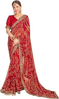 Women's Georgette Bandhani Saree With Unstitched Blouse