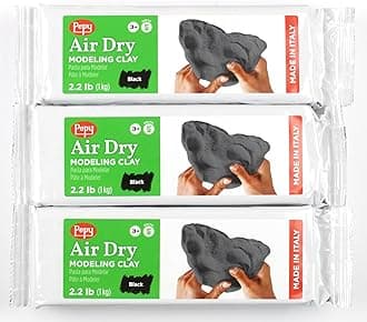 Pepy Premium European Air Dry Modeling Clay Black 3 Pack 2.2 lb Bars, 6.6 lbs Total, Easy to Use Air-Hardening Clay for Classroom and Montessori Sculpting and Crafts Projects