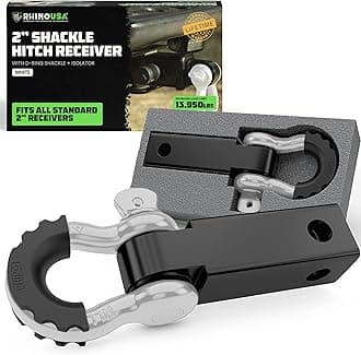 Rhino USA Shackle Hitch Receiver (Fits 2" Receivers) - Best Towing Accessories for Trucks, Jeep, Toyota & More - Connect Your Rhino Tow Strap for Vehicle Recovery - White