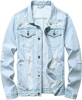 Mens Denim Jacket Ripped Slim Jean Jacket Coat for Men