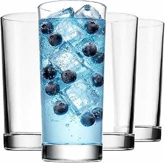 Godinger Highball Drinking Glasses, Italian Made Tall Glass Cups, Water Glasses Drinking Set, Cocktail Glasses - 14oz, Set of 4, Made In Italy