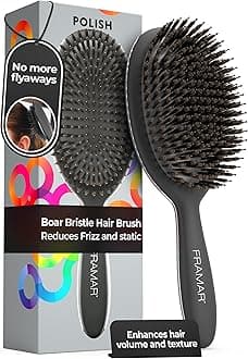 FRAMAR Soft Boar Bristle Hair Brush For Women – Boars Hair Brush For Women, Boar Brush For Fine Hair, Hairbrush For Fine Hair, Soft Bristle Brush For Slick Back, Volume and Shine - Black