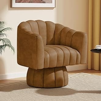 Swivel Accent Chair, 360° Swivel Barrel Chair with Armrest, Faux Leather Upholstered Single Sofa Reading Chair for Living Room,Bedroom,Waiting Room(Brown)