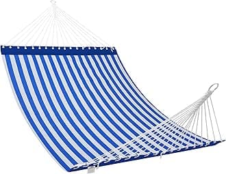 Patio Watcher 13 FT Quick Dry Textilene Hammock - Outdoor Double Hammock - Heavy Duty for Outside - 450 lbs Capacity - Blue White