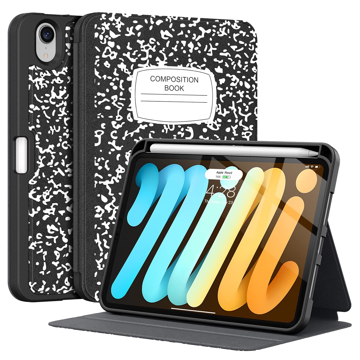 Supveco Case for iPad mini 7 (A17 Pro) 2024/iPad Mini 6 2021 8.3 Inch with Pencil Holder-[Auto Wake/Sleep],Slim Protective Case with Soft TPU Back Cover for iPad mini 7th/6th Generation(Book)