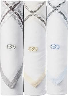 Men's Cotton White Handkerchief Pack of 3, One Size, White/Col Chks (Pack of 3), One Size