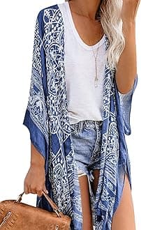 Moss RoseWomen's Beach Cover up Swimsuit Kimono Cardigan with Bohemian Floral Print