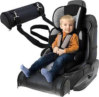 Car Seat Foot Rest,Car Seat Foot Rest for Kids-Booster Seat Foot Rest-Convenient Car Accessories for Kids - Supportive Car Seat Pillow for Toddlers - Long Adjustable Strap (Black Leather)