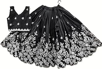 Girls Readymade Crop Top With Lehenga - Taffeta Silk Embroidered Lehenga Choli - Perfect for Ethnic, Party & Wedding - Traditional Dress