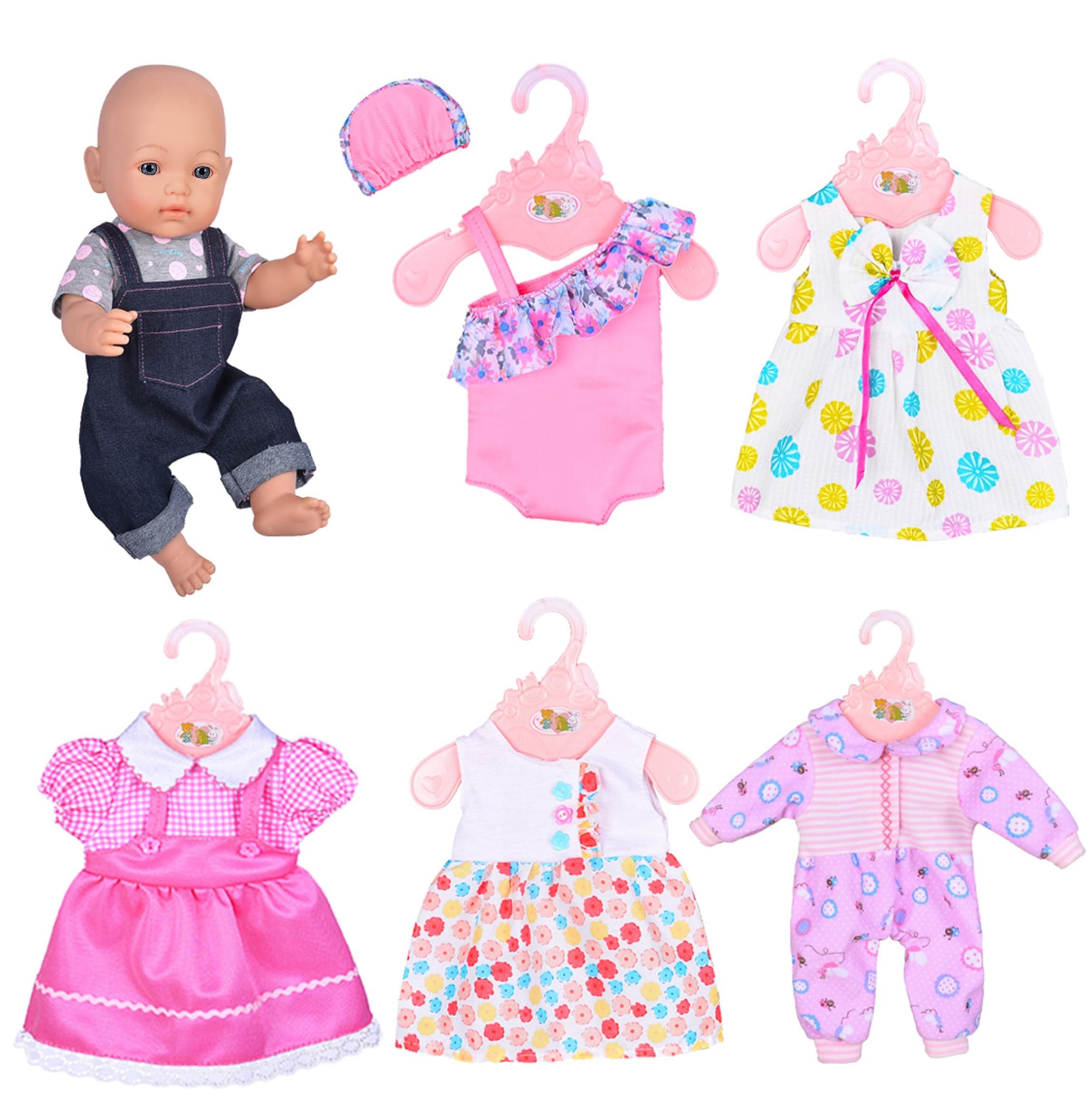 6 Sets Doll Clothes Outfits for 43cm New Born Baby Dolls, 15inch Baby Dolls, American 18 inch Girl Doll