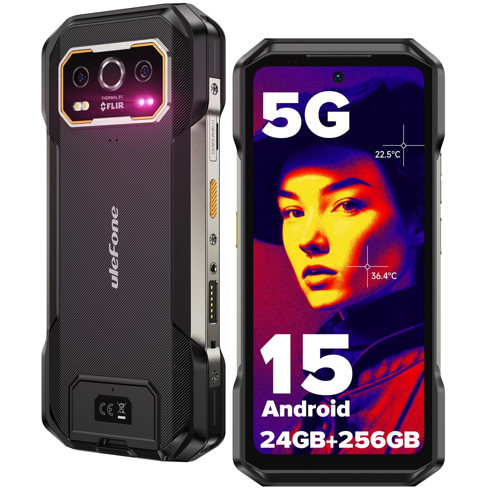 Armor 27T Pro 5G Rugged Smartphone Thermal Imaging Camera Android 15 24GB+256GB 10600mAh/33W MTK Dimensity 6300 50MP+64MP Night Vision 6.78" FHD+ 120Hz Dual SIM Cell Phone Fingerprint ID NFC